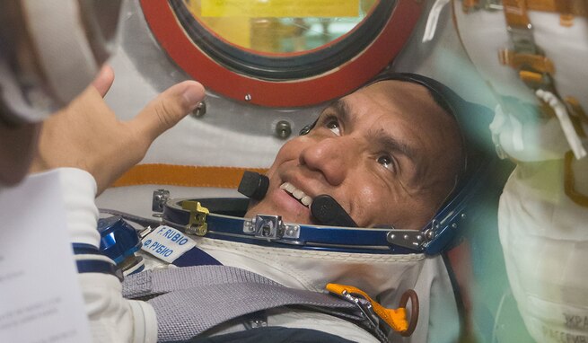 Army Astronaut Lt. Col. (Dr.) Frank Rubio successfully launches from the Baikonur Cosmodrome, Kazakhstan, aboard a Soyuz MS-22 spacecraft, Sept. 21, for a six-month mission aboard the International Space Station. Following a three-hour journey, the crew made two orbits around the Earth before docking the Soyuz to the space station to begin their mission on the orbital laboratory. (NASA photo)