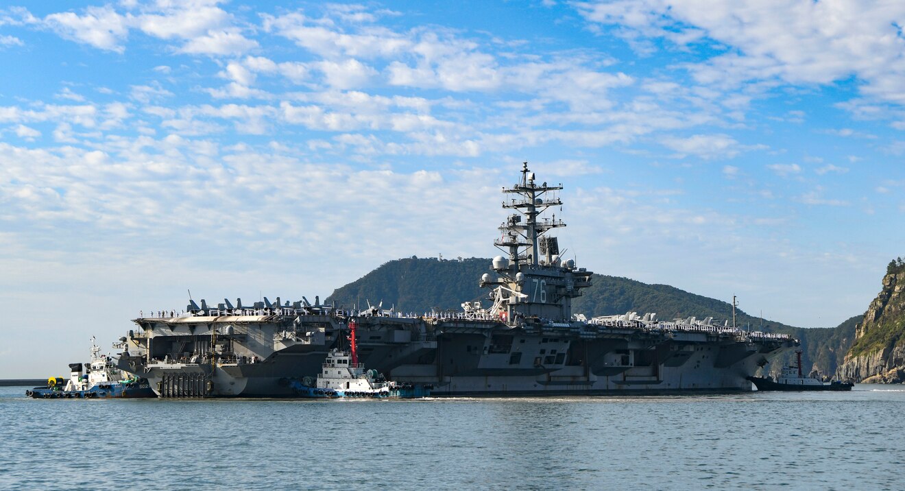 USS Ronald Reagan (CVN 76) arrives in Busan, Republic of Korea.