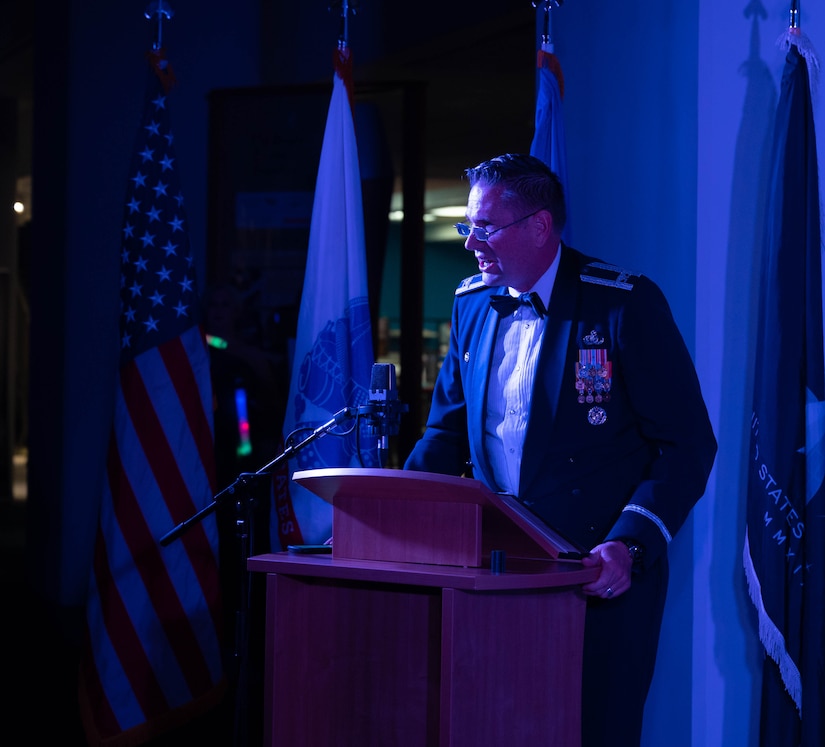 U.S. Air Force, Col. Gregory Beaulieu, 633d Air Base Wing commander, hosts the Air Force Ball at the Virginia Air and Space Center, Hampton, Virginia, Sept.17, 2022.