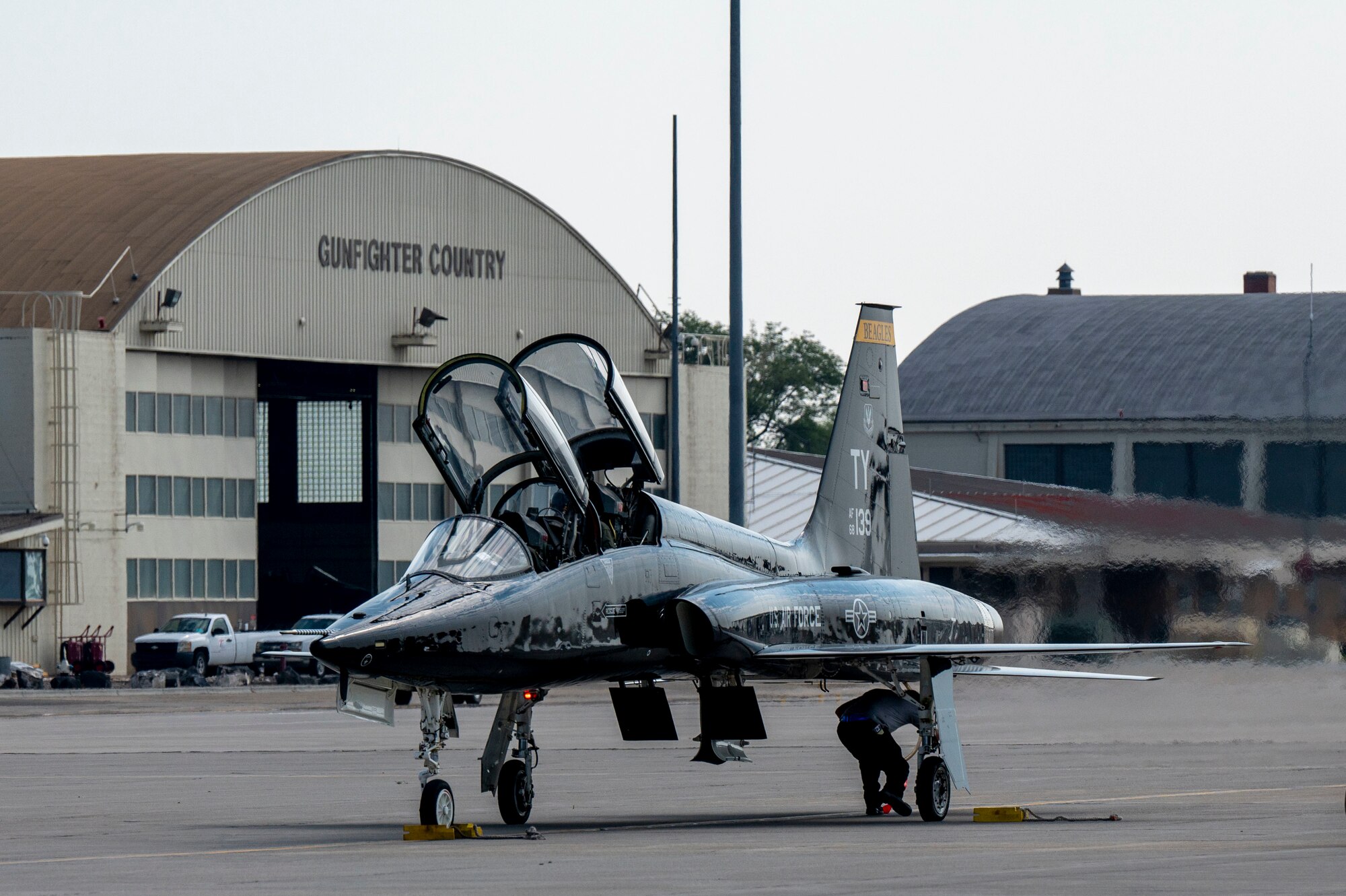 an aircraft on the flight line