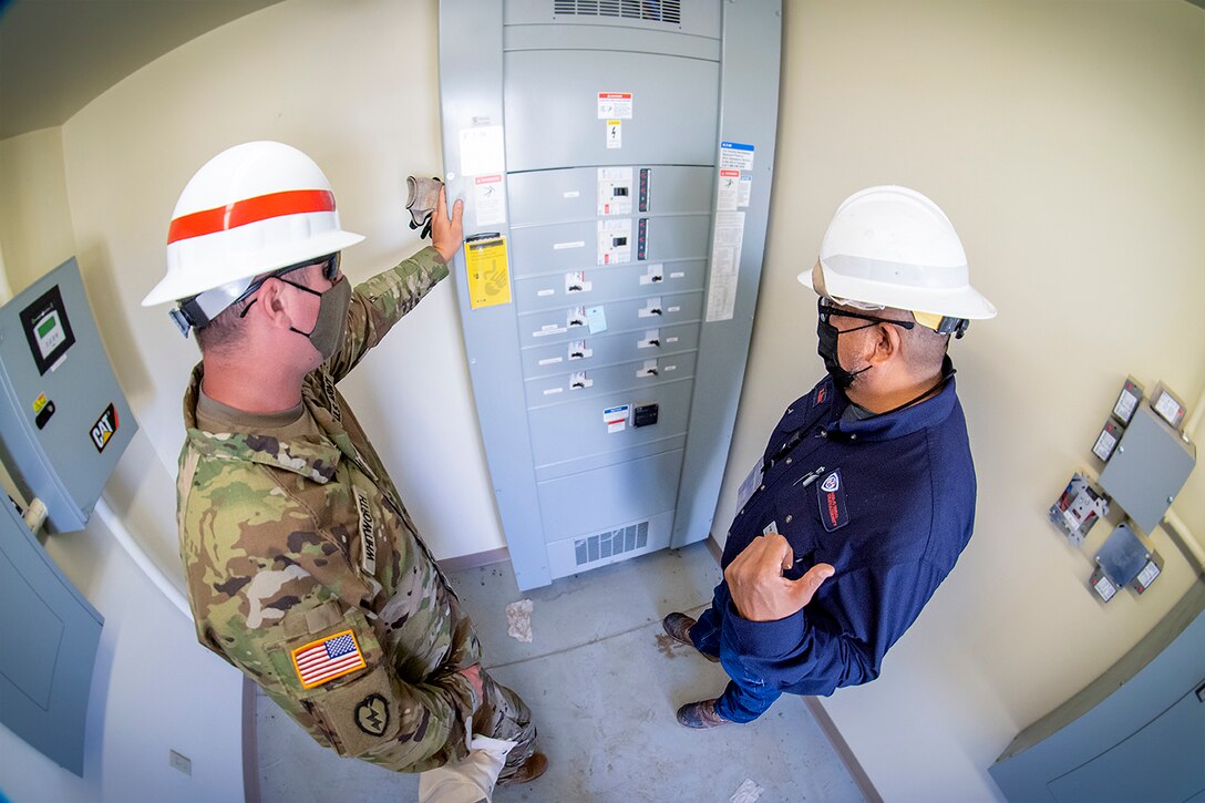 Soldiers assigned to the 249th Engineer Battalion conduct a facility power assessment in the Navajo Tribal Utility Authority area of operations, August 25. The prime power experts split into two teams and covered nearly 22,000 square miles and assessed more than 50 facilities over five days to help identify ways to improve the power reliability and sustainability in Navajo Nation.