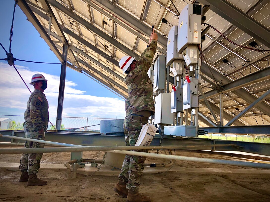 Soldiers assigned to the 249th Engineer Battalion conduct a facility power assessment in the Navajo Tribal Utility Authority area of operations, August 25. The prime power experts split into two teams and covered nearly 22,000 square miles and assessed more than 50 facilities over five days to help identify ways to improve the power reliability and sustainability in Navajo Nation.