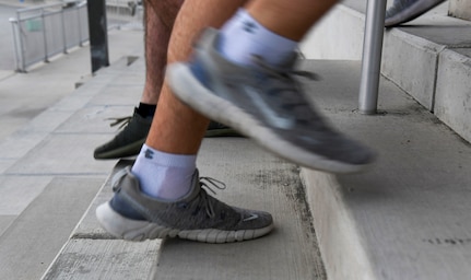 Airman 1st Class Thomas Rose, 433rd Civil Engineer Squadron fire department fire protection helper, participates in a 9/11 memorial stair climb at Joint Base San Antonio-Lackland, Texas, Sept.11, 2022. The 433rd CES performs a stair climb every year to commemorate the 110 flights of stairs first responders had to climb inside the World Trade Center on Sept. 11, 2001. (U.S. Air Force photo by Staff Sgt. Adriana Barrientos)