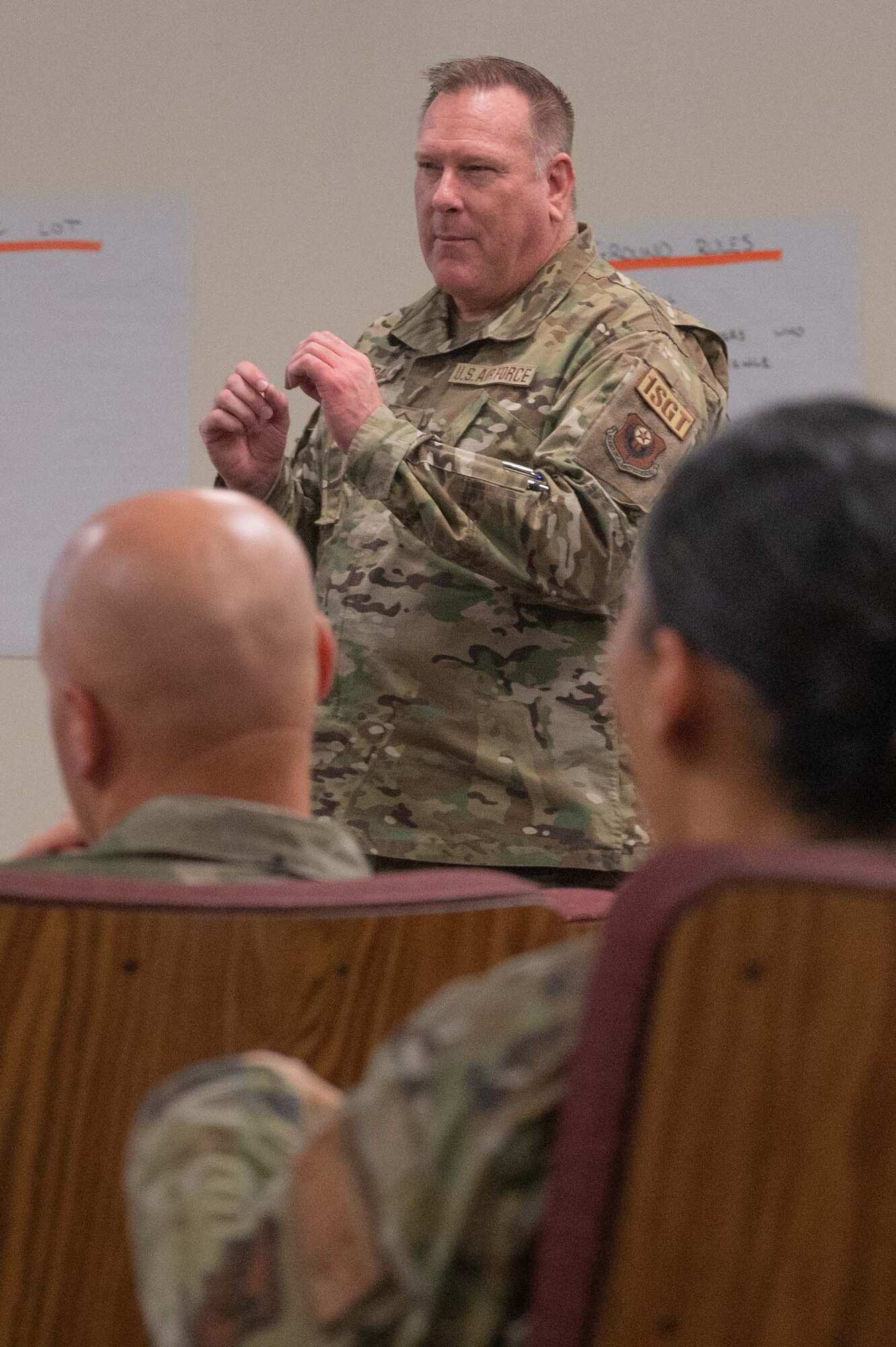 Master Sgt. Timothy Cotterall, a 137th Special Operations Wing Security Forces Defender, travelled from his duty station at Will Rogers ANG Base, Okla., to teach a Mental Health First Aid (MHFA) training course to 30 Arizona Air National Guardsmen at the Morris Air National Guard Base, Tucson, Ariz., September 22-23. (U.S. Air National Guard photo by Maj. Angela Walz)