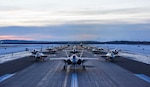 Aircraft assigned to the 354th Fighter Wing and 168th Wing sit in formation on Eielson Air Force Base, Alaska, Dec. 18, 2020.