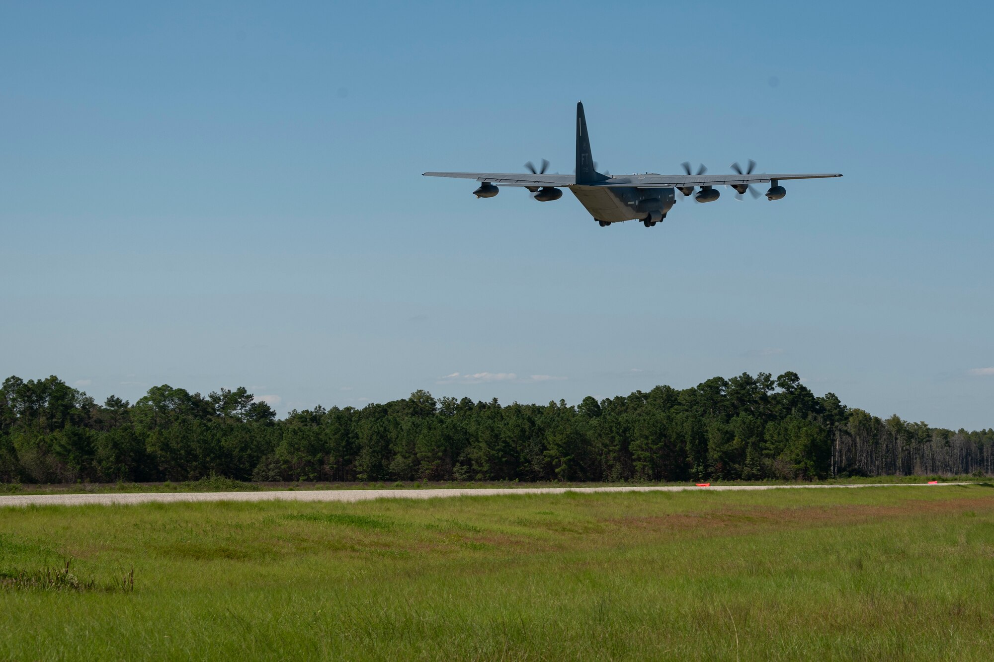 A C-130J Combat King II takes off after a combat search and rescue demonstration during a CSAR subject matter expert exchange with members of the Egyptian Naval and Air Forces at Moody Air Force Base, Georgia, Sept. 15, 2022. Engagements such as this ensure that the security relationship is not only forged at the strategic level but also the tactical and operational levels, creating a cohesive, layered approach to creating a safe and stable theater. (U.S. Air Force photo by Senior Airman Jasmine M. Barnes)