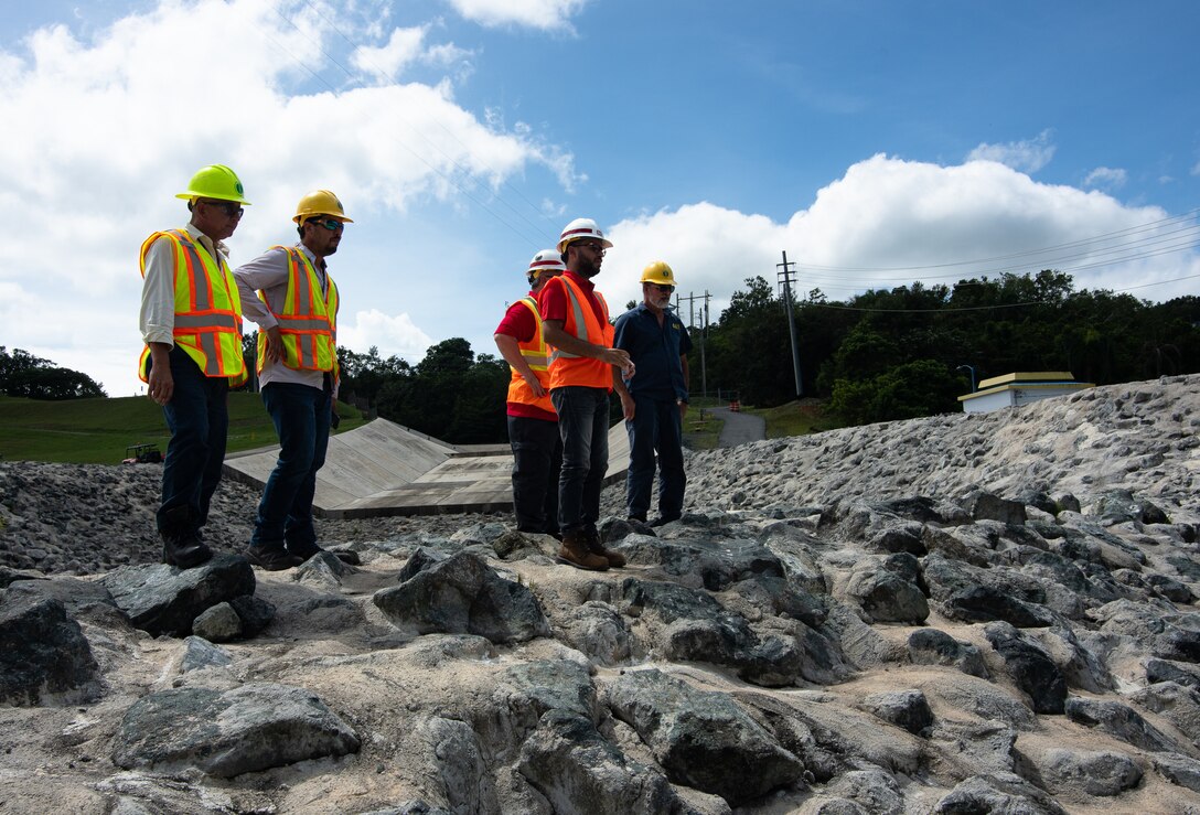 The U.S. Army Corps of Engineers and Autoridad de Energía Eléctrica (AEE) inspect the Guajataca Dam after the passing of Hurricane Fiona. Guajataca Dam is one of the 37 dams around the Island. USACE and AEE are partners to ensure that structures such as the Guajataca Dam are monitored and inspected as a part of our overall Dam Safety program. Life safety is our number one priority. (USACE photo by Brigida Sanchez)
