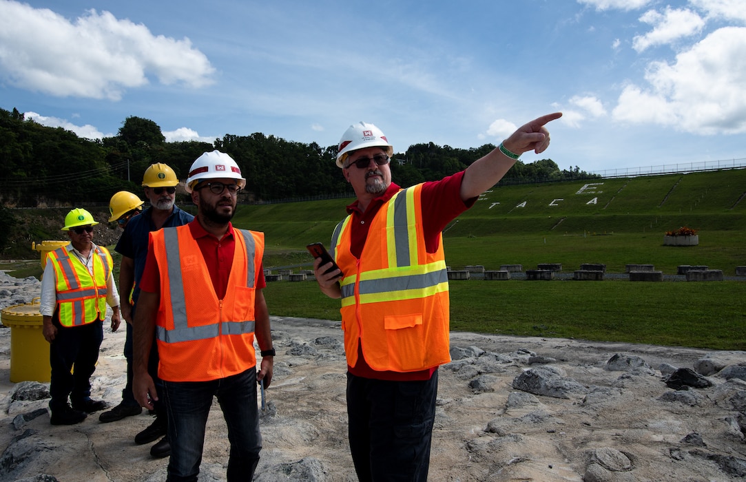 The U.S. Army Corps of Engineers and Autoridad de Energía Eléctrica (AEE) inspect the Guajataca Dam after the passing of Hurricane Fiona. Guajataca Dam is one of the 37 dams around the Island. USACE and AEE are partners to ensure that structures such as the Guajataca Dam are monitored and inspected as a part of our overall Dam Safety program. Life safety is our number one priority. (USACE photo by Brigida Sanchez)