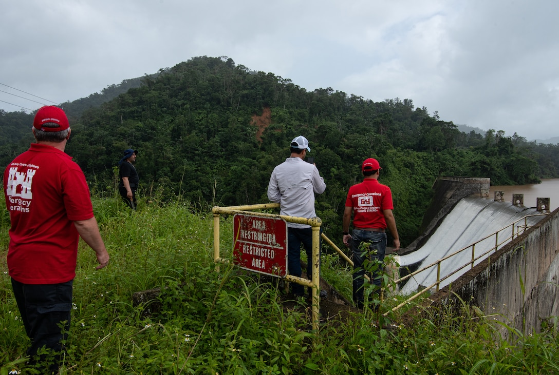 The U.S. Army Corps of Engineers and Autoridad de Energía Eléctrica (AEE) inspect the Lago Guayo Dam, Castañer, after the passing of Hurricane Fiona. Lago Guayo Dam is one of the 37 dams around the Island. USACE and AEE are partners to ensure that structures such as the Lago Guayo Dam are monitored and inspected as a part of our overall Dam Safety program. Life safety is our nu