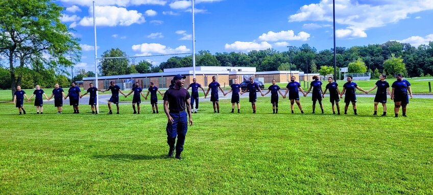 Class 59 of Capital Guardian Youth ChalleNGe Academy conducts a physical training session as a part of their daily program requirements.