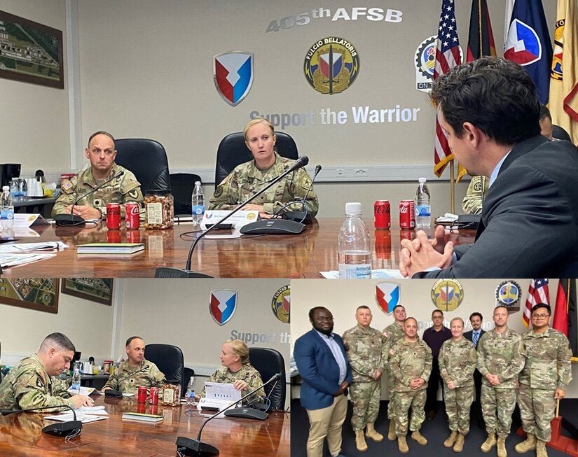 The deputy director of readiness, strategy and operations, Office of the Deputy Chief of Staff, Logistics (G-4), U.S. Army, visited the 405th AFSB, Sept. 23. Army Brig. Gen. Michelle Donahue received a briefing from 405th AFSB leaders and staff on the brigade’s new APS-2 site in Poland, DEFENDER-Europe 23 support, the Central Issue Facility reform initiative, fiscal year 2023 funding requirements, the Tele-Maintenance Distribution Cell-Ukraine, and more. Donahue will next visit the new APS-2 site and TDC-U in Poland.