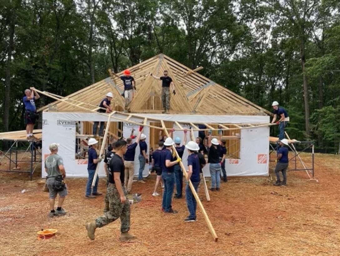 U.S. Marine Corps Recruiting Substation Gainesville helps build homes for Hall County Habitat for Humanity in Gainesville, Georgia, Aug. 13, 2022. The Marines and poolees volunteered to build the homes during a pool function led by the station commander, Staff Sgt. Daniel McLaughlin. (U.S. Marine Corps courtesy photo by Staff Sgt. Daniel McLaughlin)