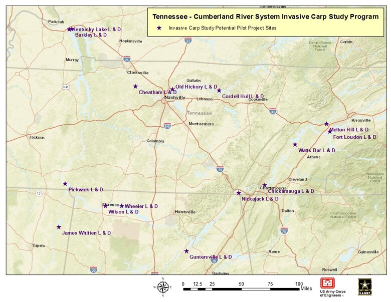 The U.S. Army Corps of Engineers Nashville District is initiating scoping under the National Environmental Policy Act to evaluate measures and alternatives to manage and prevent the spread of invasive carp in the Tennessee River, Cumberland River, and northern section of the Tennessee-Tombigbee Waterway as authorized by Section 509 of the Water Resource Development Act of 2020.