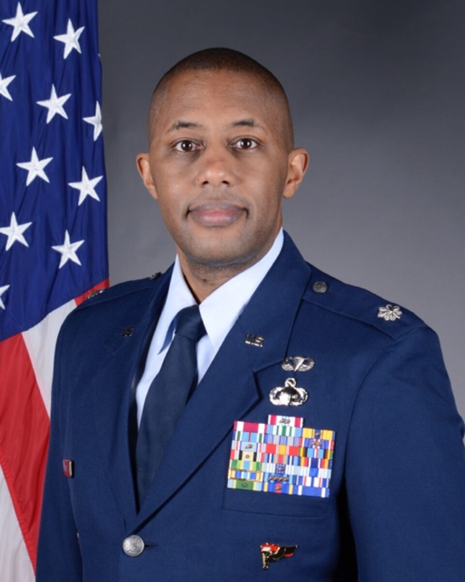 Lt Col Mozambique Batts poses for an official photo. He is the Commander, 361st Recruiting Squadron, headquartered at Joint Base Lewis-McChord, Washington.