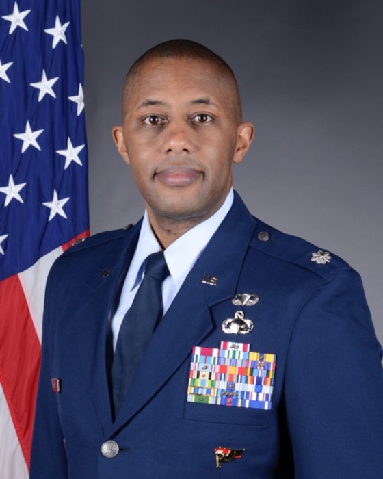Lt Col Mozambique Batts poses for an official photo. He is the Commander, 361st Recruiting Squadron, headquartered at Joint Base Lewis-McChord, Washington.