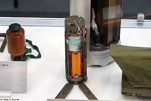 A Russian POM-3 mine on display at an Army Exhibition, 23 August 2020