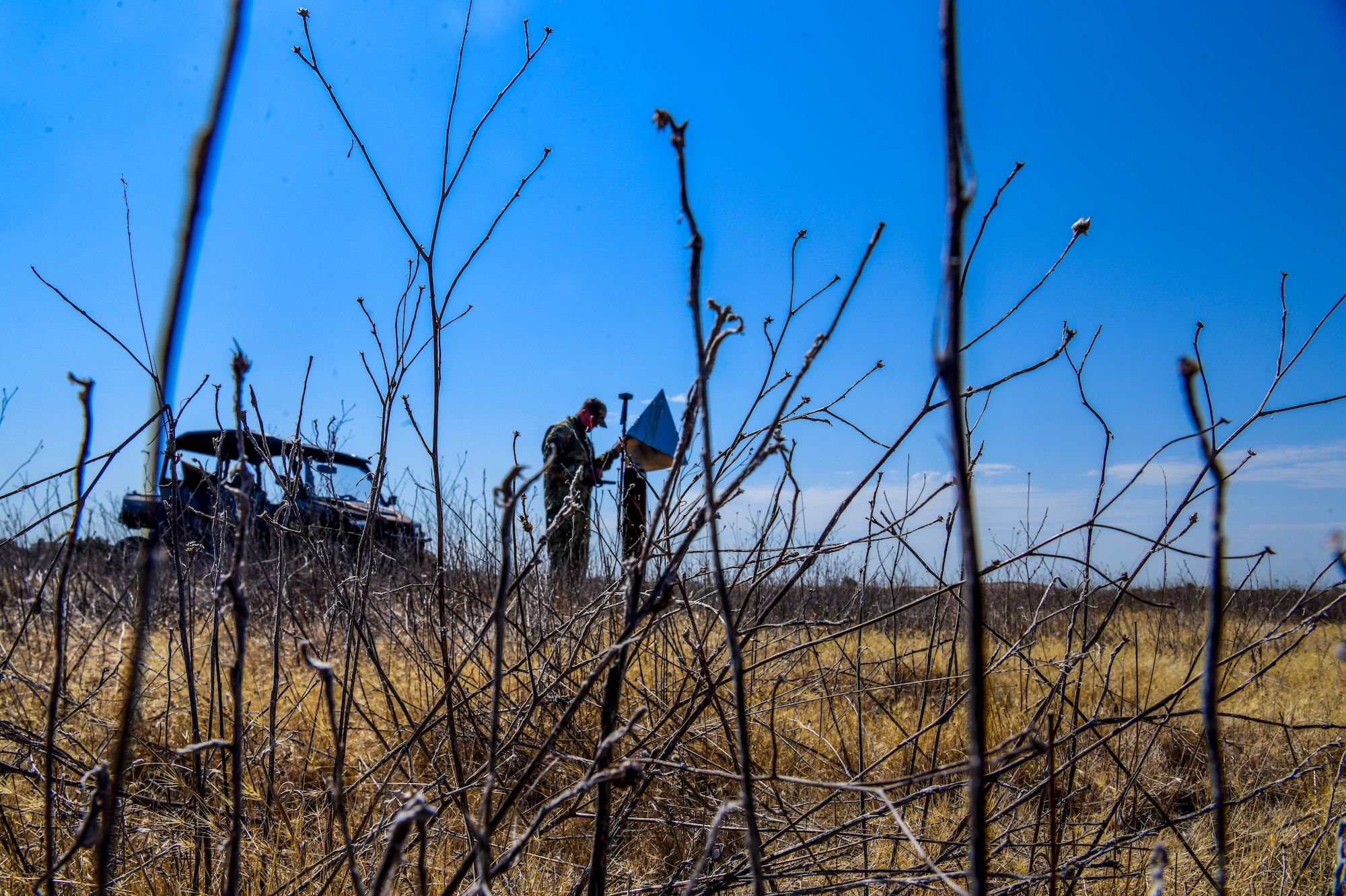 Tech. Sgt. Kevin Flanagan tests and checks the GPS locator July 26, 2022, at Beale Air Force Base, California. The GPS locator gives real time accurate GPS coordinates. (U.S Air Force photo by Staff Sgt. Colville McFee)