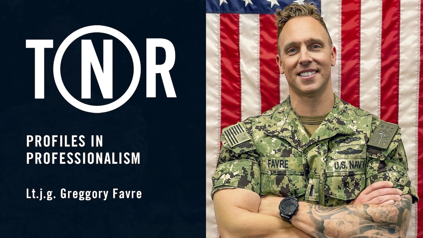 Navy Reserve Lt.j.g. Greggory Favre, a 41 year-old native of St. Louis, Missouri, is a fourth-generation military service member. His family’s dedicated service to the Nation spans more than 100 years.