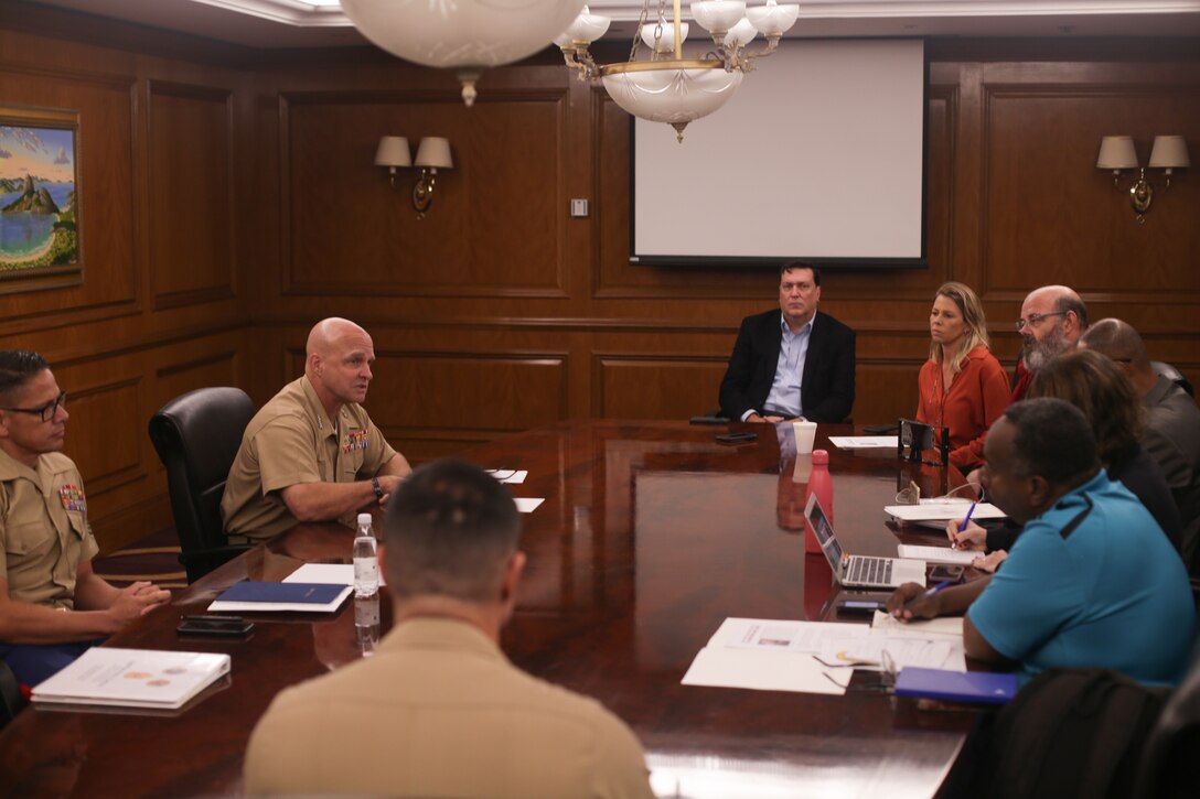 U.S. Marine Corps Lt. Gen. David G. Bellon, commander of U.S. Marine Corps Forces, South and Marine Forces Reserve, attends a media interview with Brazilian press during exercise UNITAS LXIII in Rio de Janeiro, Sept. 17, 2022. UNITAS is the world’s longest-running annual multinational maritime exercise that focuses on enhancing interoperability among multiple nations and joint forces during littoral and amphibious operations in order to build on existing regional partnerships and create new enduring relationships that promote peace, stability, and prosperity in the U.S. Southern Command’s area of responsibility. (U.S. Marine Corps photo by Cpl. Ethan Craw)
