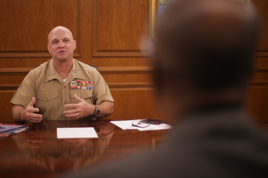 U.S. Marine Corps Lt. Gen. David G. Bellon, commander of U.S. Marine Corps Forces, South and Marine Forces Reserve, talks to Brazilian press at a media interview during exercise UNITAS LXIII in Rio de Janeiro, Sept. 17, 2022. UNITAS is the world’s longest-running annual multinational maritime exercise that focuses on enhancing interoperability among multiple nations and joint forces during littoral and amphibious operations in order to build on existing regional partnerships and create new enduring relationships that promote peace, stability, and prosperity in the U.S. Southern Command’s area of responsibility. (U.S. Marine Corps photo by Cpl. Ethan Craw)