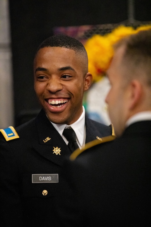 Army 2nd Lt. Isiah Davis smiles after being commissioned as an officer in the Kentucky National Guard at the Kentucky State Capitol rotunda in Frankfort, Ky. on Sept. 24, 2022. Davis and six other lieutants were joined by friends and family at the commissioning ceremony. (U.S. Army photo by Andy Dickson)