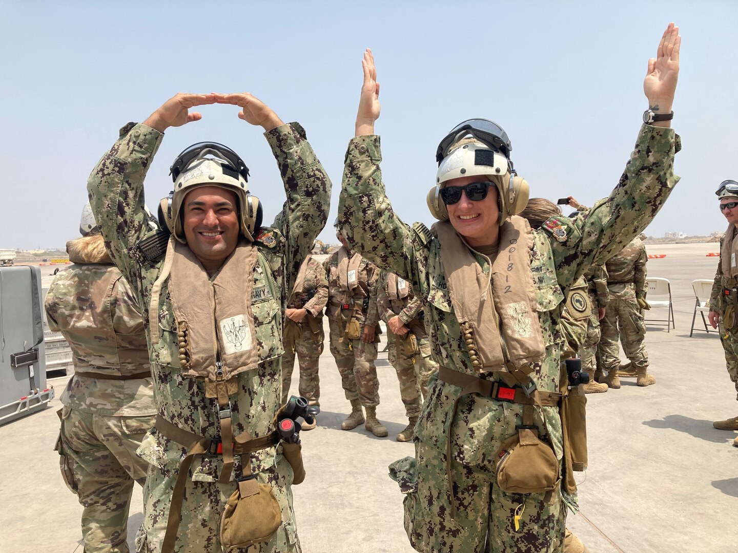 Lt. Jonathan Gomez-Rivera, assigned to Naval Medical Forces Support Command N4 Logistics department,prepares for a flight during a deployment to Djibuoti, Africa.