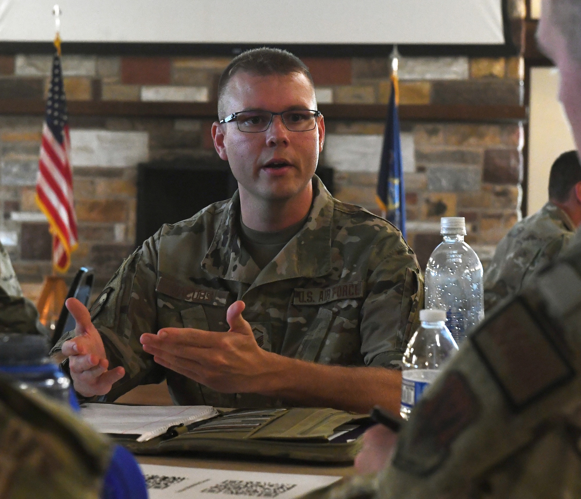 U.S. Air Force Master Sgt. Shawn Jacobs, intelligence training non-commissioned officer in charge of the 193rd Air Intelligence Squadron in State College, Pennsylvania, shares his Air National Guard experience and gives advice to non-commissioned officers in a speed-mentoring exercise during the leadership development program held at Fort Indiantown Gap, Pennsylvania, Sept. 20, 2022.