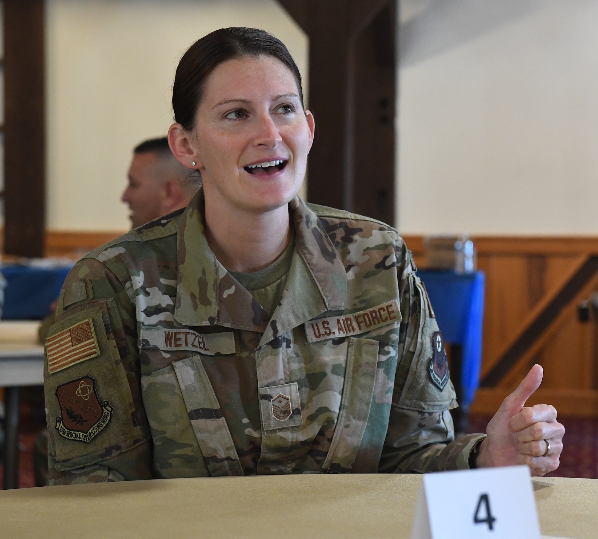 U.S. Air Force Master Sgt. Katrina Wetzel, first sergeant of the 193rd Special Operations Security Forces Squadron, shares her Air National Guard experience and gives advice to non-commissioned officers in a speed-mentoring exercise during the leadership development program held at Fort Indiantown Gap, Pennsylvania, Sept. 20, 2022