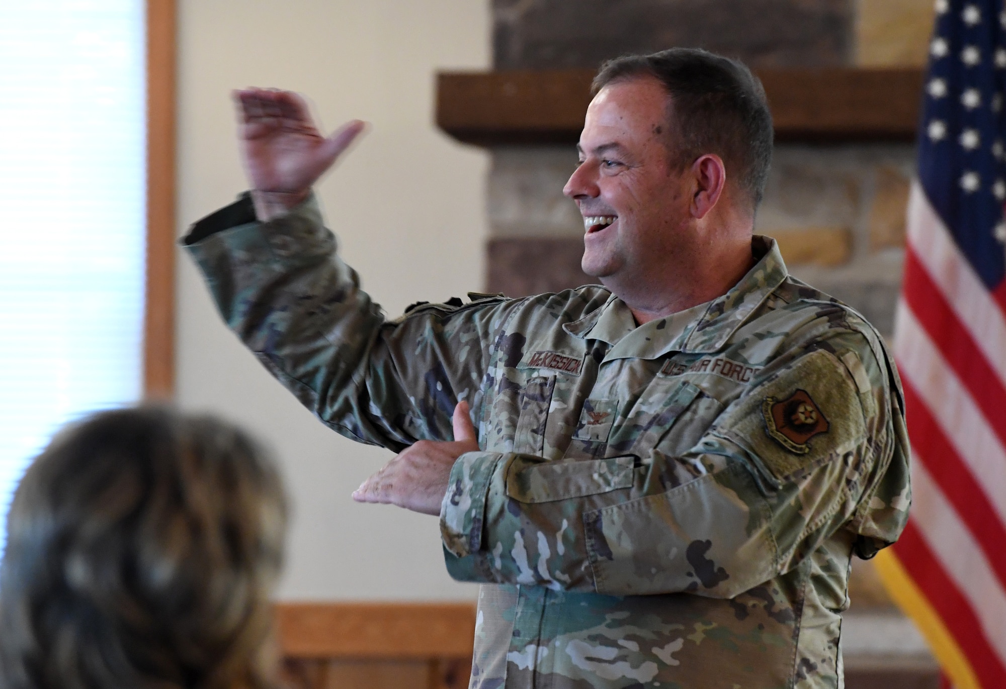 U.S. Air Force Col. Eric McKissick, vice commander of the 193rd Special Operations Wing, shares insights from wing leadership during the leadership development program held at Fort Indiantown Gap, Pennsylvania Sept. 20, 2022.