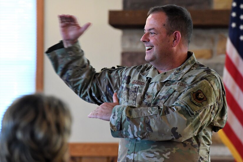 U.S. Air Force Col. Eric McKissick, vice commander of the 193rd Special Operations Wing, shares his insights from wing leadership during the leadership development program held at Fort Indiantown Gap, Annville, Pennsylvania September 20, 2022.