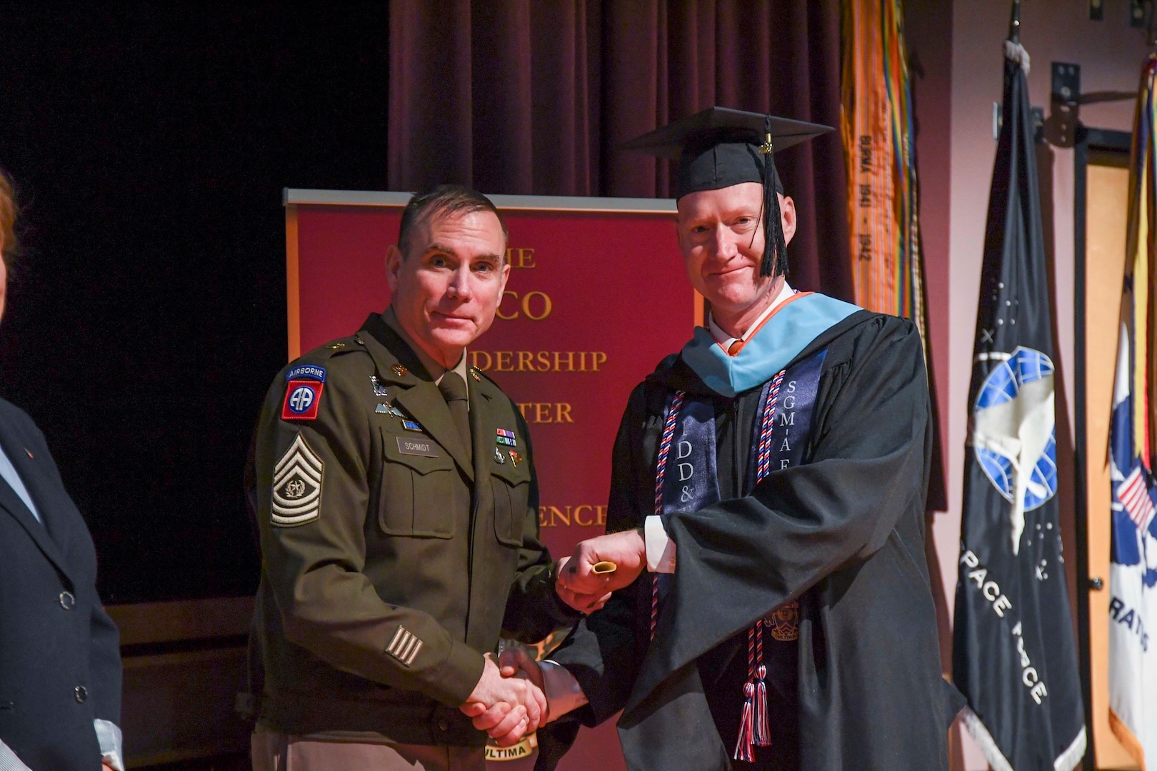 Sgt. Maj. Jon Whaley graduates with a Masters of Science degree in Instructional Design, Development and Evaluation from Syracuse University’s School of Education during a ceremony held Aug. 23, 2022, at Fort Bliss, Texas. Whaley is participating in the U.S. Army Sergeant Major Academy Fellowship Program.