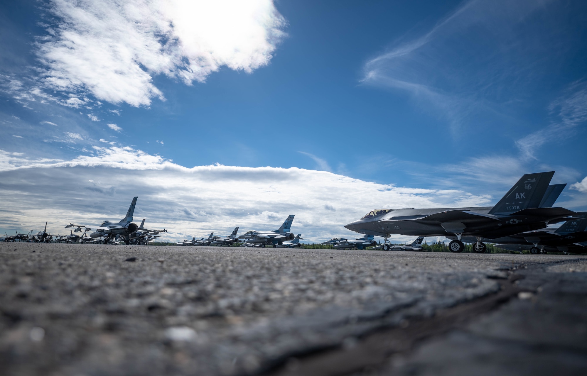 Fighter aircraft on a flightline.