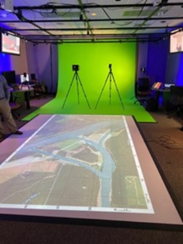 The U.S. Army Engineer Research and Development Center’s (ERDC) Dynamic Immersive Virtual Environment (DIVE) laboratory at the Information Technology Laboratory allows researchers to test and develop solutions for the Department of Defense using leading augmented and virtual reality gear. Kansas City District’s Brandon Meinert used the DIVE laboratory to display his Computer Aided Designs during his project with ERDC University.