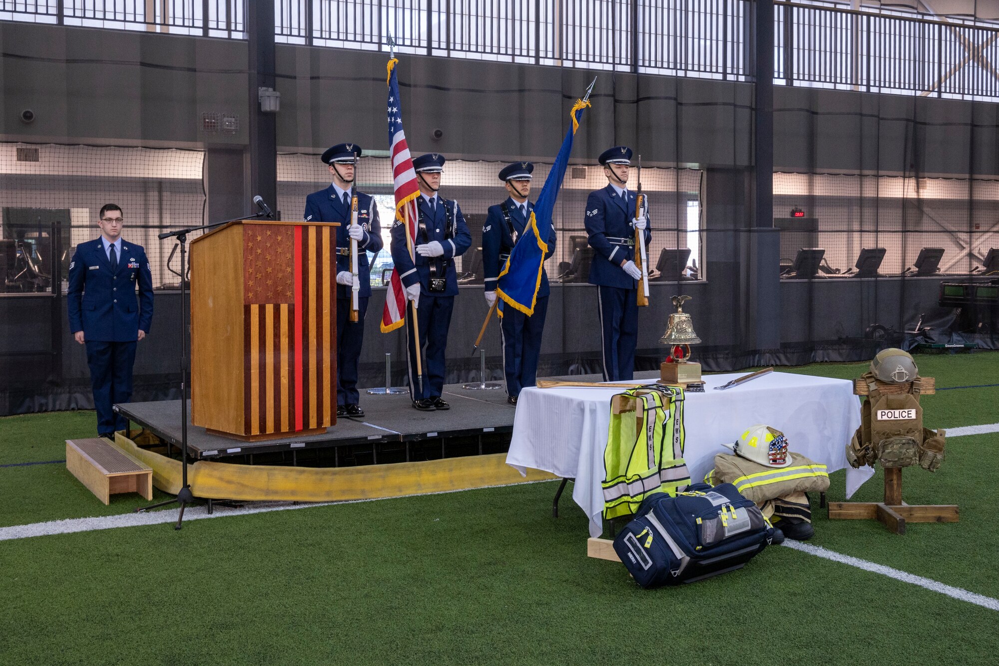 Eielson Air Force Base Honor Guard presents the colors at a ceremony