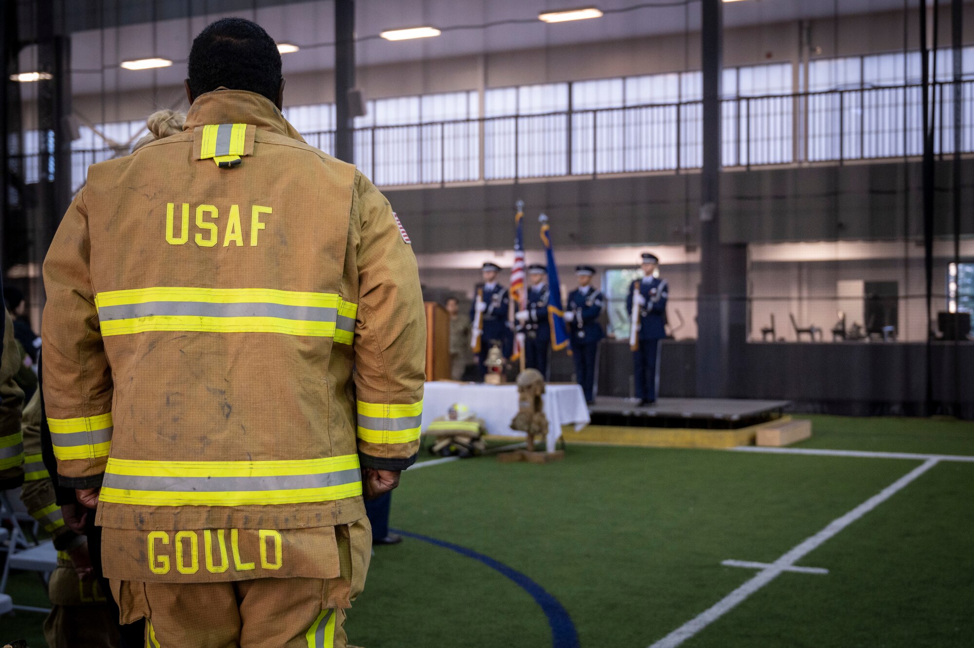 Firefighter attends a remembrance ceremony