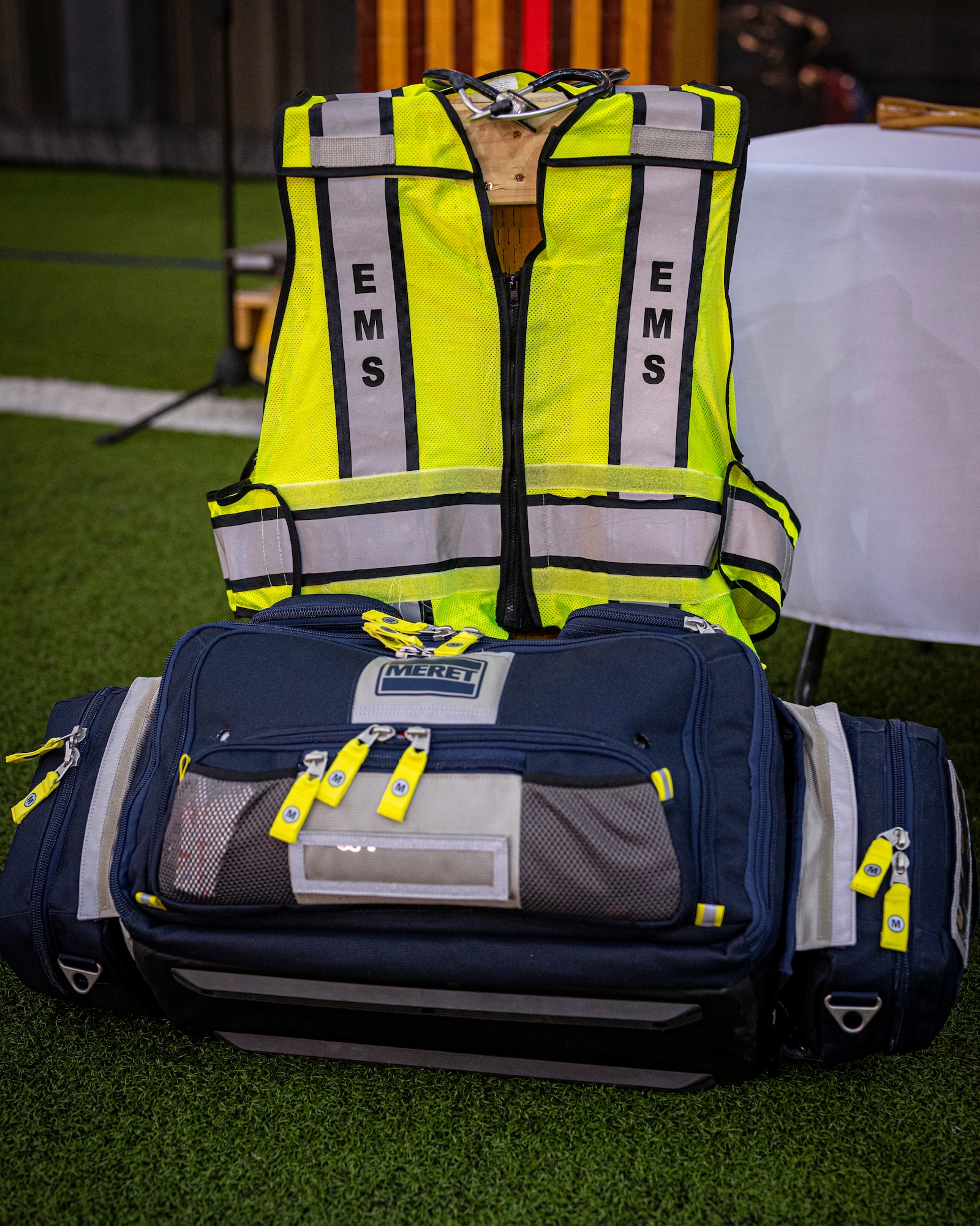 Emergency medical service kit and vest during a ceremony