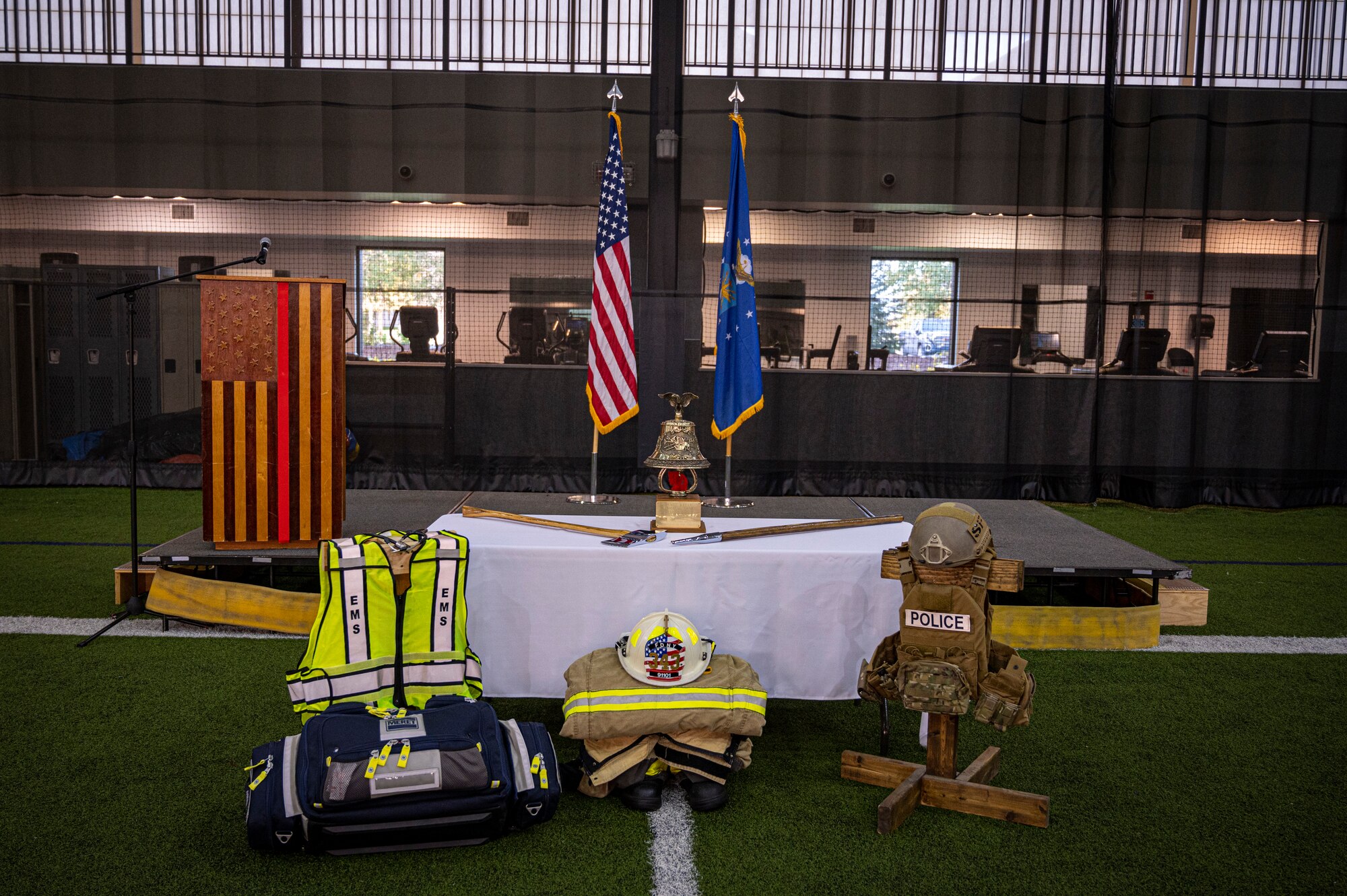 Equipment of all three types of first responders during the September 11th Remembrance Ceremony is displayed