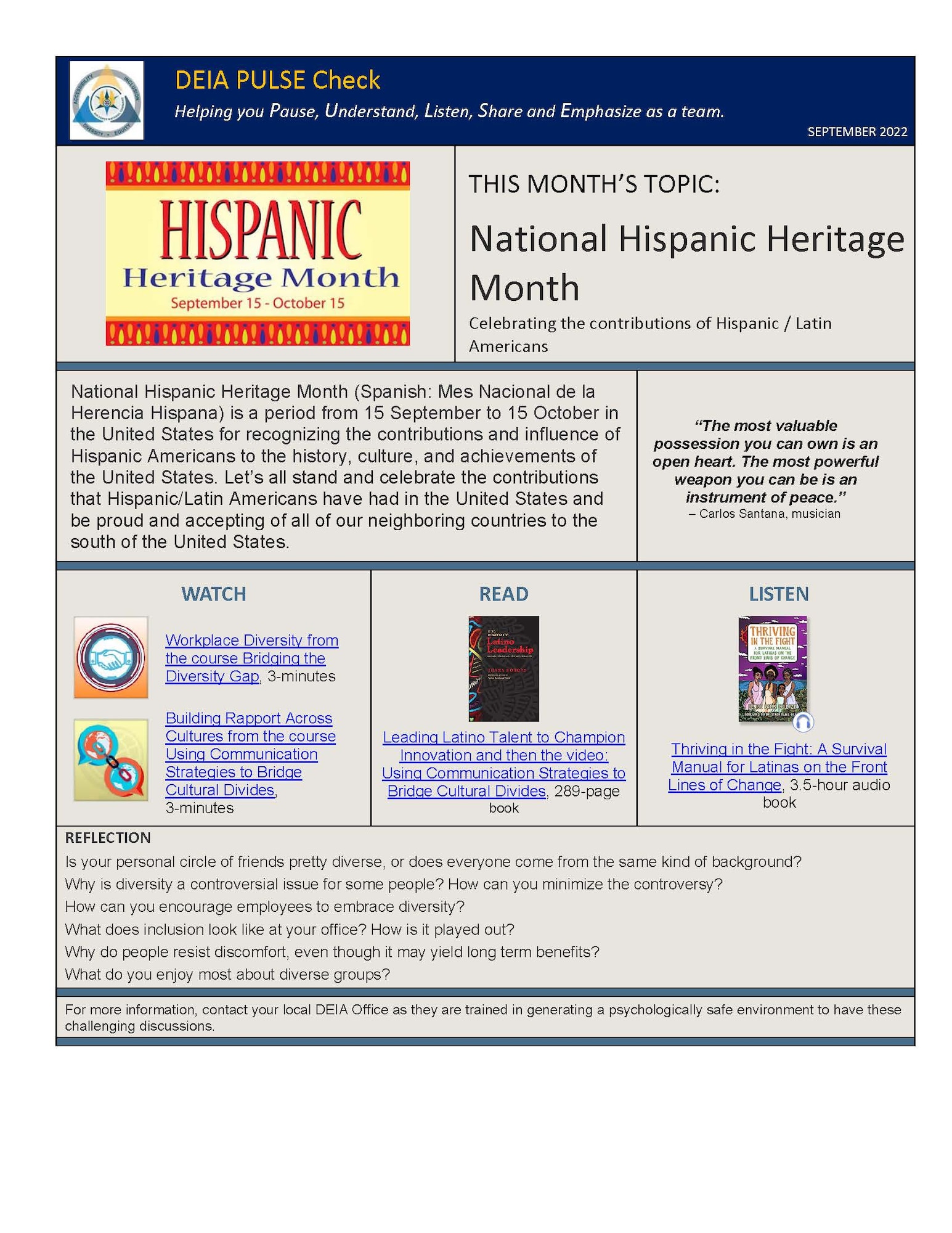 Text graphic for National Hispanic Heritage Month,