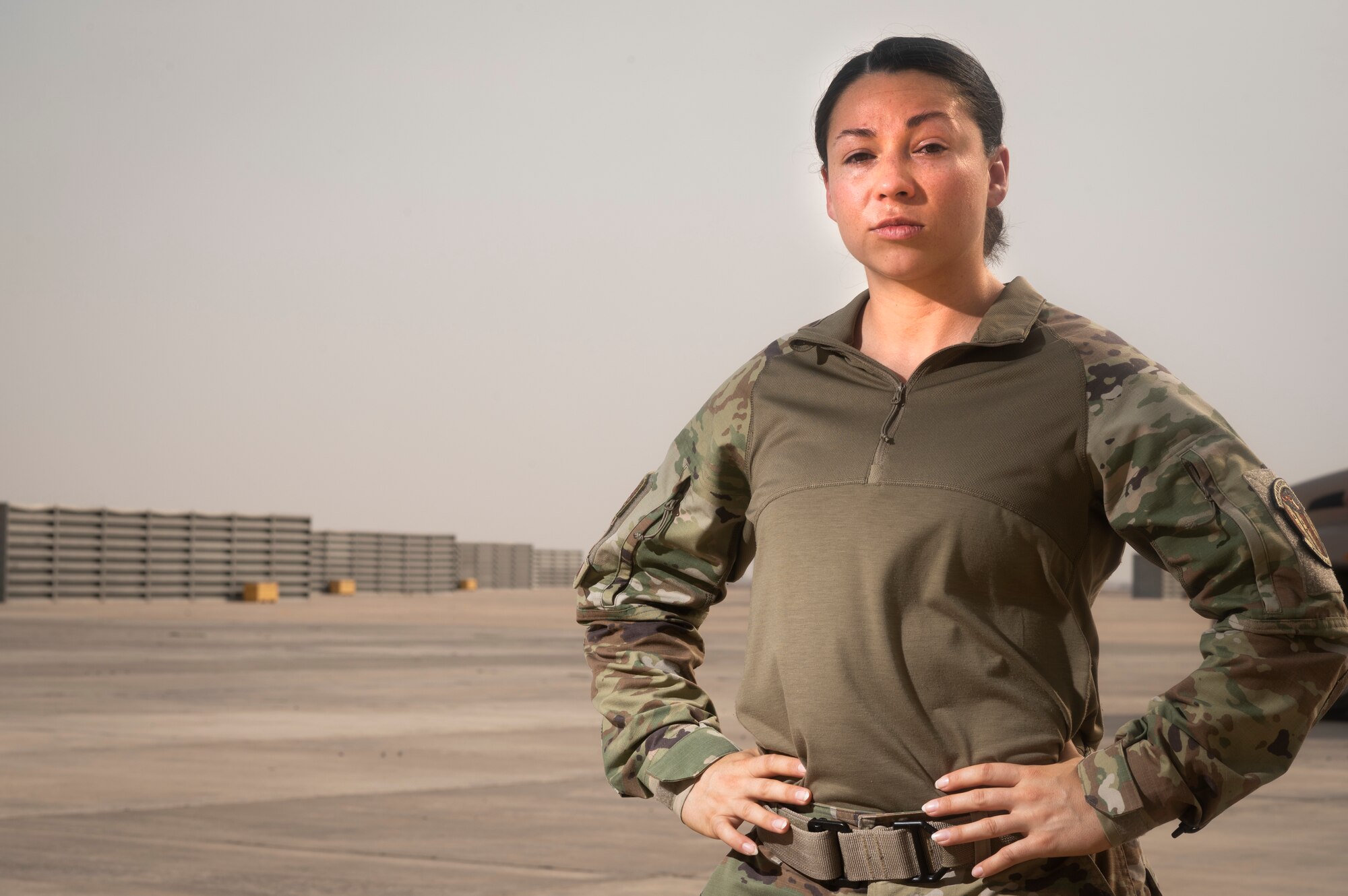U.S. Air Force Capt. Briana Quintana, 378th Air Expeditionary Wing, A1/6/7/FP project officer, was one of five Liaison Officers deployed during Operation Agile Spartan III at an undisclosed location, September 2, 2022. Liaising with key personnel from Ali Al Salem Air Base, Kuwait, they ensured all support requirements were met prior to fighter jets from Prince Sultan Air Base, Kingdom of Saudi Arabia, being deployed to the location. (U.S. Air Force photo by Staff Sgt. Dalton Williams)