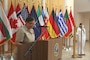 The U.S. Naval Hospital (USNH) Naples Executive Officer Capt. Kathleen Cooperman gives a speech during the 9/11 commemoration ceremony held at USNH Naples' Support Site in Gricignano di Aversa, Italy, Sept. 9, 2022.