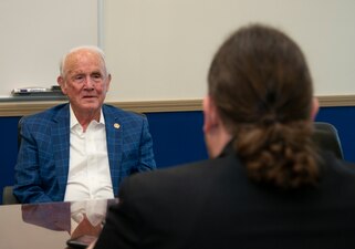 NEWPORT, R.I. (Sept. 20, 2022) Retired U.S. Navy Cmdr. George Easley, first director of the Senior Enlisted Academy, is interviewed by Naval History and Heritage Command (NHHC) historians, Sept. 20, 2022. NHHC strives to preserve and present an accurate history by locating, collecting, and preserving documents, artifacts, photos, oral histories, and art that best represent the history of the U.S. Navy. (U.S. Navy photo by Mass Communication Specialist 2nd Class Derien C. Luce)