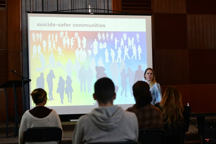 Tech. Sgt. Laura Gutierrez, Applied Suicide Intervention Skills Training (ASIST) instructor, teaches Airmen suicide prevention skills during the ASIST program held in the base chapel at Beale Air Force Base, Calif., on Sept. 22, 2022