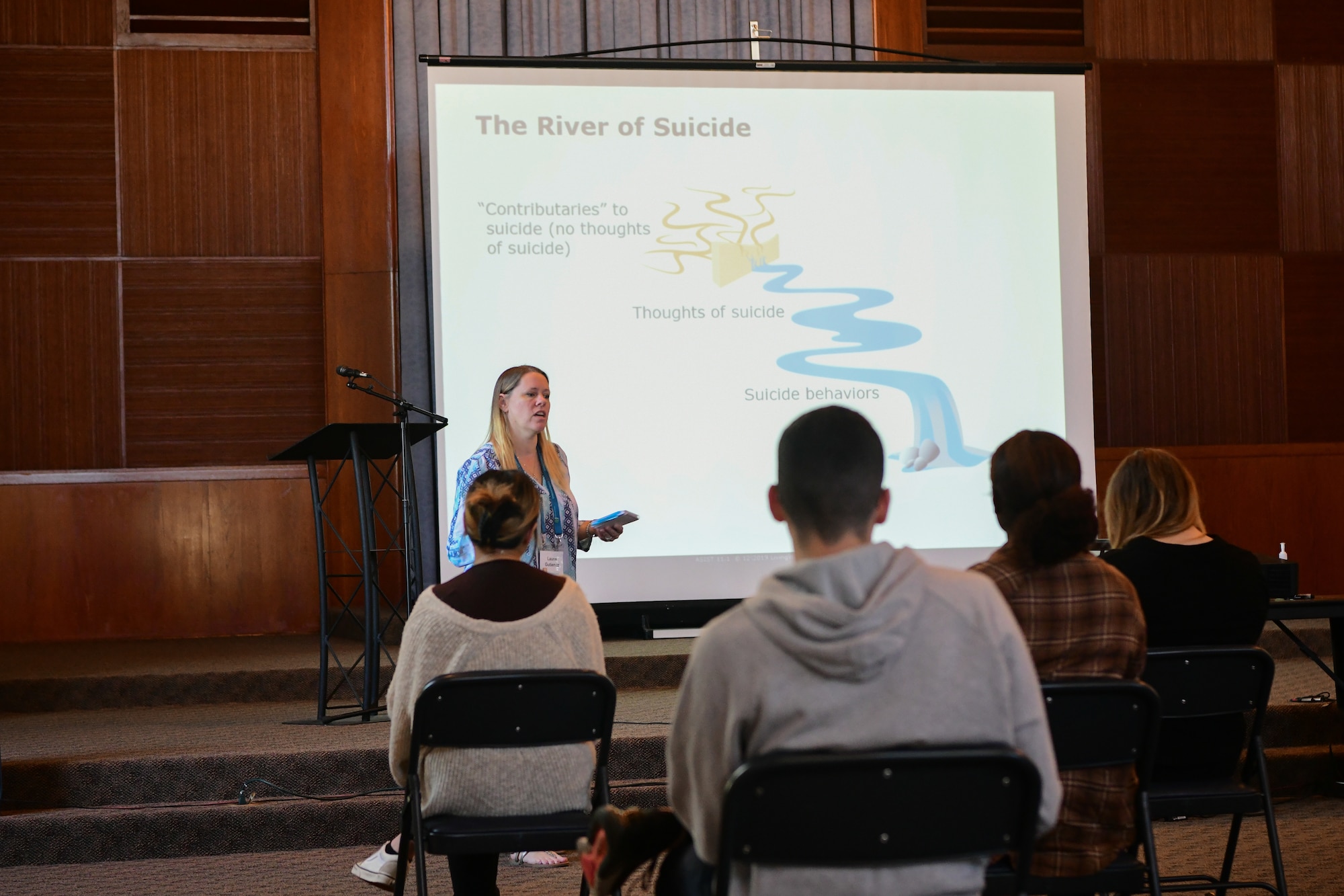 Tech. Sgt. Laura Gutierrez, Applied Suicide Intervention Skills Training (ASIST) instructor, teaches Airmen suicide prevention skills during the ASIST program held in the base chapel at Beale Air Force Base, Calif., on Sept. 22, 2022