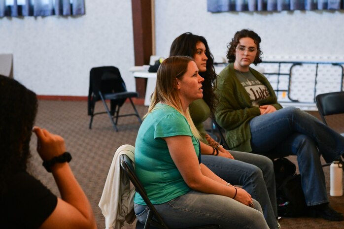 The trainees of the Applied Suicide Intervention Skills Training (ASIST) gather in a group discussion in the base chapel at Beale Air Force Base, Calif. on Sept. 22, 2022