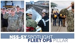 NSS-SY Spotlight: Fleet Ops Pillar graphic (U.S. Navy graphic by Adrienne Burns. Source U.S. Navy photos used in graphic by Scott Hansen and Wendy Hallmark.)