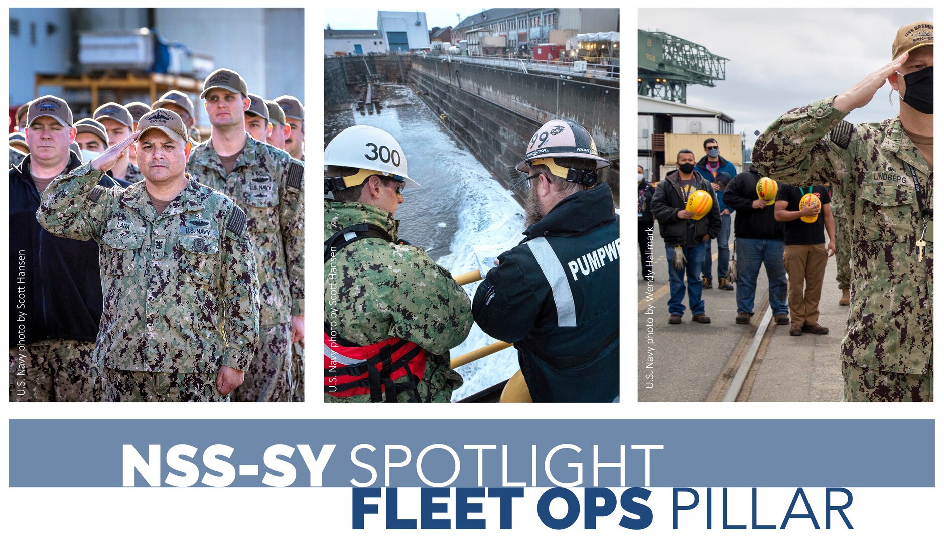 NSS-SY Spotlight: Fleet Ops Pillar graphic (U.S. Navy graphic by Adrienne Burns. Source U.S. Navy photos used in graphic by Scott Hansen and Wendy Hallmark.)