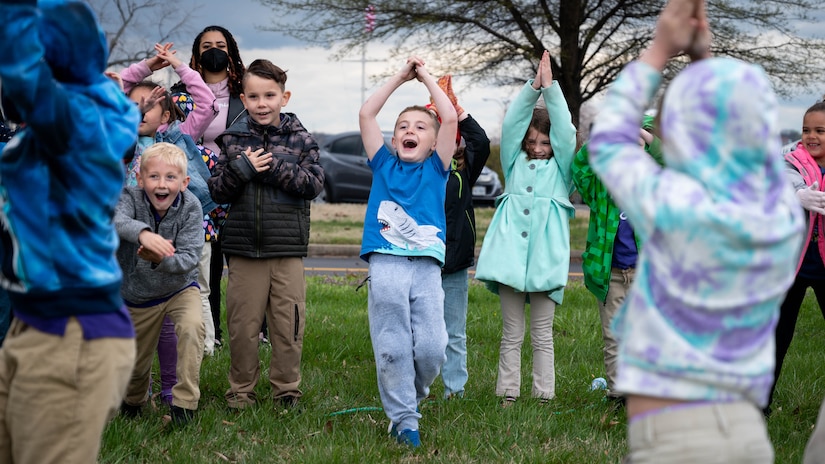 LEARN D.C. students play a game teaching different species of mussels during a mussel release event at Joint Base Anacostia-Bolling, Washington, D.C., April 1, 2022. The Anacostia Watershed Society came to JBAB to teach DC LEARN students about mussels and how they will be used to help clean the Anacostia River, while also conducting research on the best locations for mussels to live so they can clean the river. (U.S. Air Force photo by Staff Sgt. Stuart Bright)