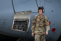 An Airman prepares an aircraft for relocation.