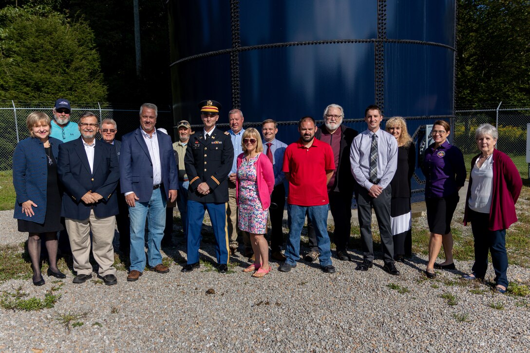 On Sept. 20, 2022, the U.S. Army Corps of Engineers Pittsburgh District hosted a project dedication ceremony marking the completion of the National Pike Water Authority (NPWA) storage tank project in Henry Clay Township in Fayette County, Pennsylvania. In partnership with the NWPA, the district designed and constructed an additional 330,000-gallon steel-elevated water tank to meet expanding water-supply needs and increase potable water supply for residents living in four Fayette County municipalities. The water tank project is the first of a multiphase program aimed at increasing public water access to Laurel Highlands-region residents who currently get their potable water from wells or public watering points. (U.S. Army Corps of Engineers photo by Andrew Byrne)