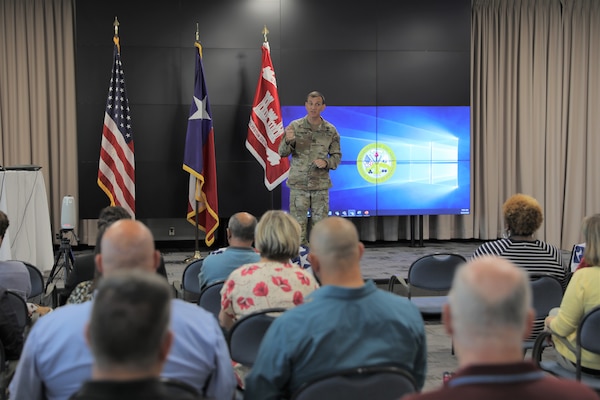 U.S. Army Corps of Engineers (USACE) Galveston District Commander Col. Rhett A. Blackmon brings employees up to speed on the events leading into the new fiscal year during a townhall meeting, September 29.

Having officially taken command back in July, Blackmon shared his insights on learning about all the different projects, meeting with non-federal partners, and getting to know the District during his first two months at Galveston.